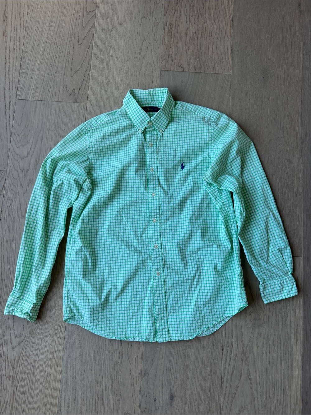 Ralph Lauren Button-Down Shirt Men’s Large Green White Plaid Long Sleeve Office